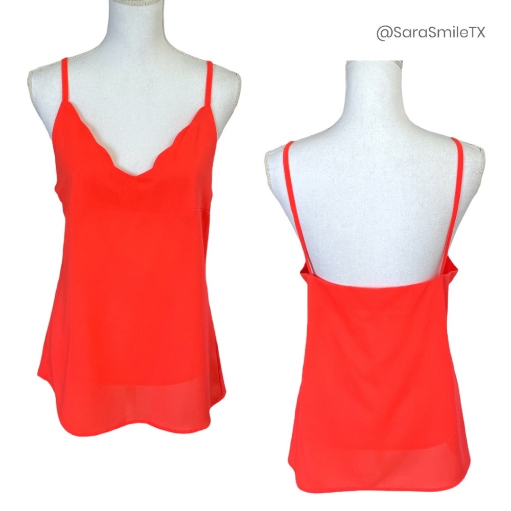 BOUTIQUE Neon Orangish Hot Pink Wavy Scallop V-Neck Camisole - NWOT